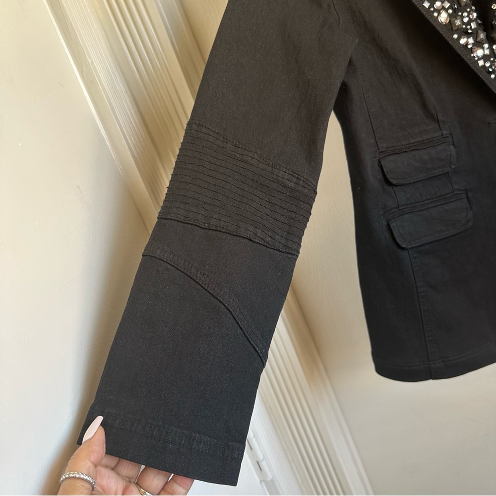 Diane Gilman Black Denim Blazer with Embellished Lapel  Sz Large - Picture 4 of 9